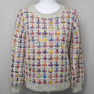 Marc New York Andrew Marc Multicolor Tweed Knit Sweater Silver Tinsel Oversized